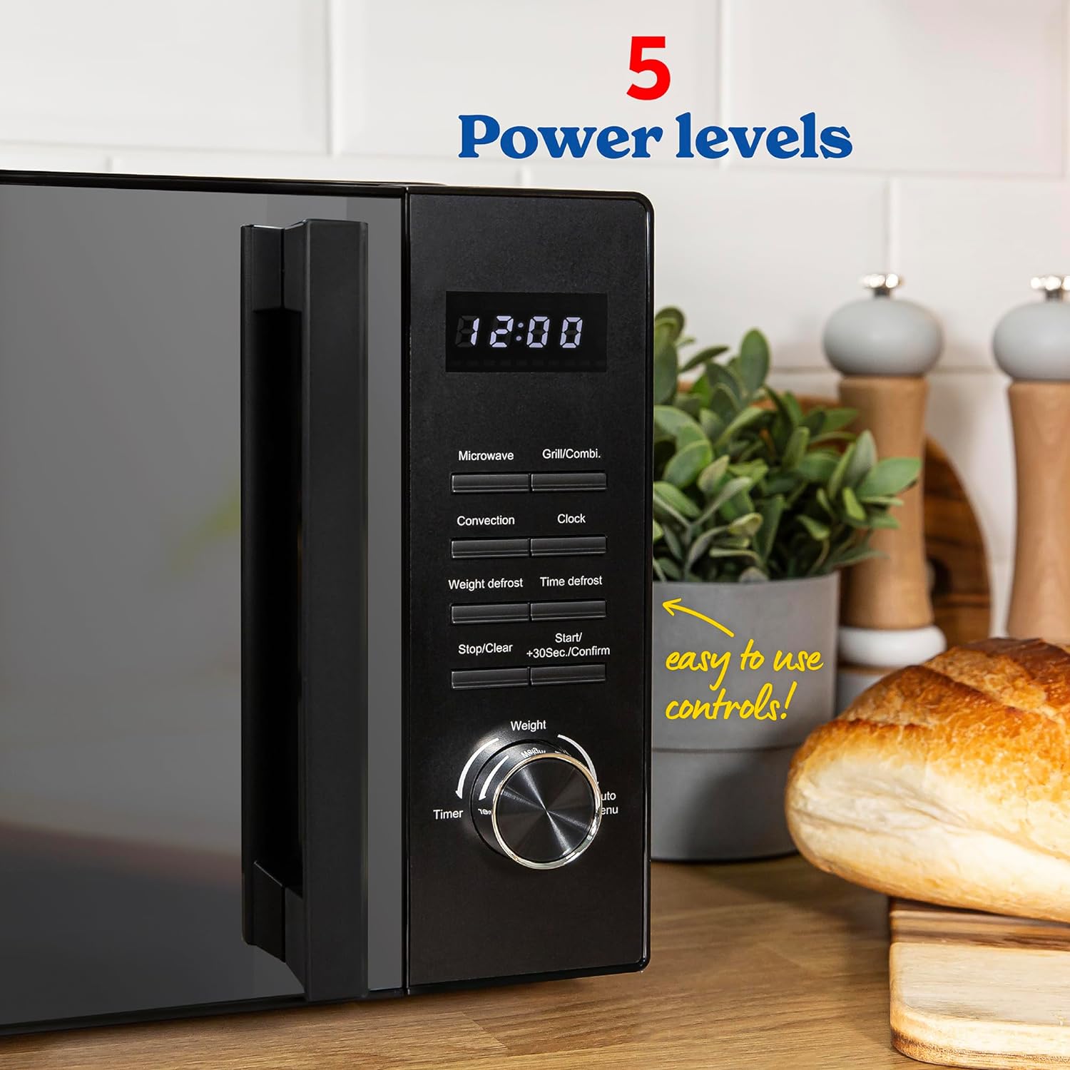 Russell Hobbs Black Microwave 23 Litre 900W Microwave, 3 - in - 1 1000W Grill and 1700W Oven, 5 Power Levels, 10 Autocook Settings including Defrost, RHM2366B - Amazing Gadgets Outlet