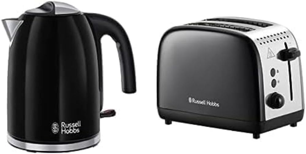 Russell Hobbs Black Stainless Steel 1.7L Cordless Electric Kettle with black handle (Fast Boil 3KW, Removable washable anti - scale filter, Pull to open hinged lid, Perfect pour spout) 20413 - Amazing Gadgets Outlet