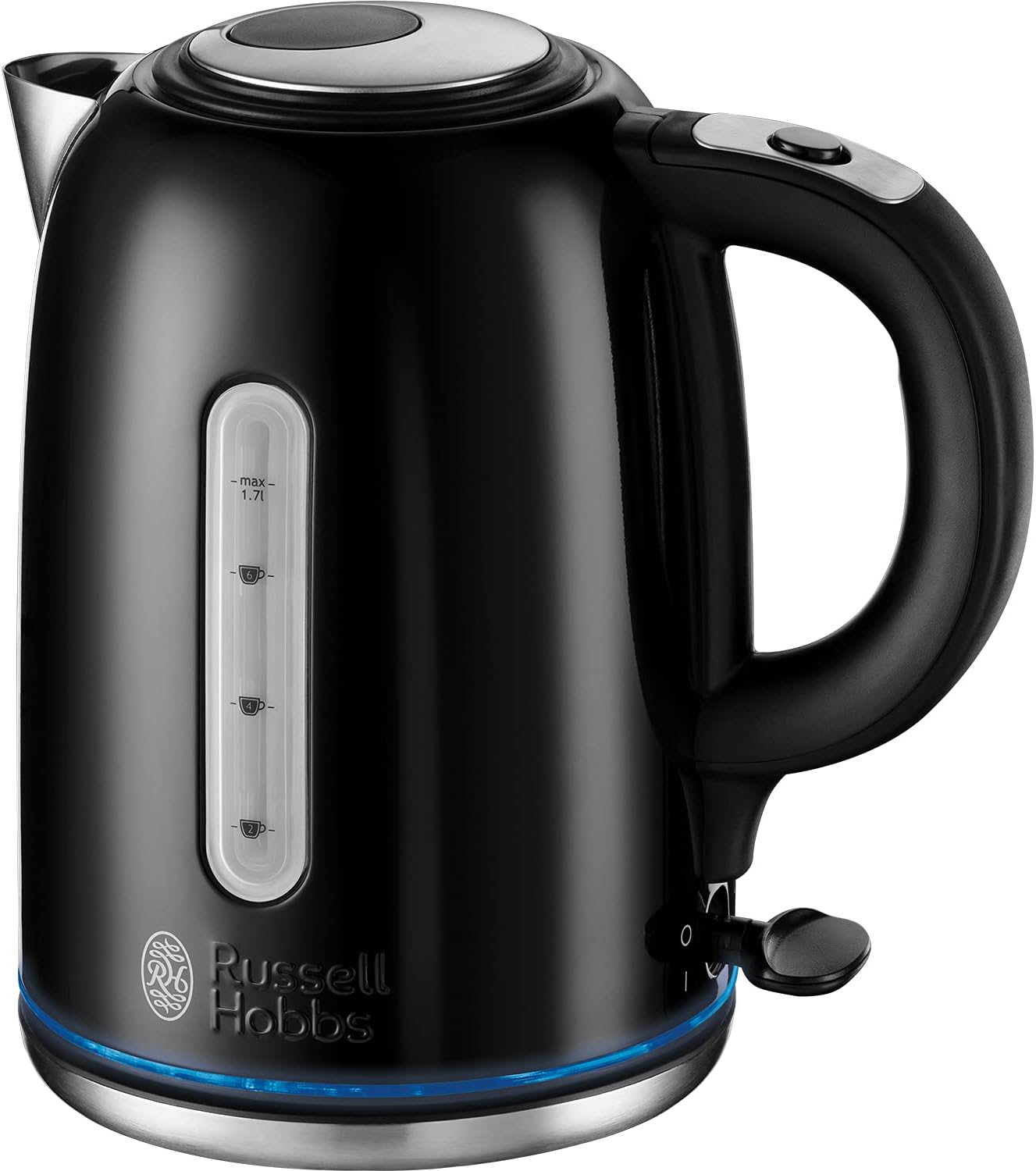 Russell Hobbs Black Stainless Steel Electric 1.7L Cordless Kettle (Quiet & Fast Boil 3KW, Removable washable anti - scale filter, Push button lid, Perfect pour spout) 20462 - Amazing Gadgets Outlet