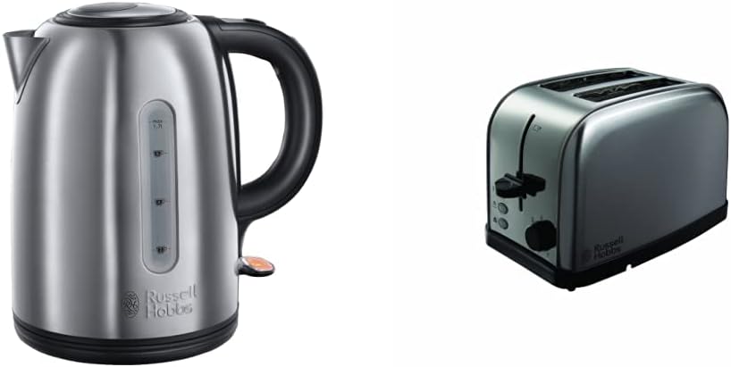 Russell Hobbs Brushed Stainless Steel & Black Electric 1.7L Cordless Kettle (Fast Boil 3KW, Removable washable anti - scale filter, Push to open lid, Perfect pour spout) 20441 - Amazing Gadgets Outlet