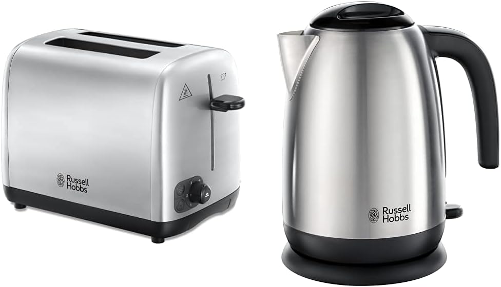 Russell Hobbs Brushed Stainless Steel & Black Electric 1.7L Cordless Kettle (Fast Boil 3KW, Removable washable anti - scale filter, Push to open lid, Perfect pour spout) 20441 - Amazing Gadgets Outlet