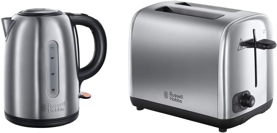 Russell Hobbs Brushed Stainless Steel & Black Electric 1.7L Cordless Kettle (Fast Boil 3KW, Removable washable anti - scale filter, Push to open lid, Perfect pour spout) 20441 - Amazing Gadgets Outlet