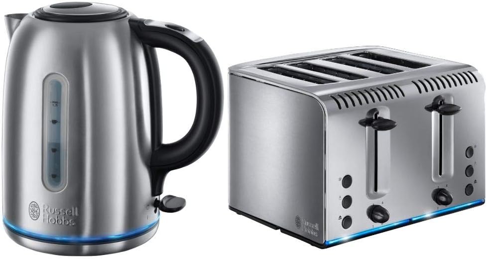 Russell Hobbs Brushed Stainless Steel Electric 1.7L Cordless Kettle (Quiet & Fast Boil 3KW, Removable washable anti - scale filter, Push button lid, Perfect pour spout) 20460 - Amazing Gadgets Outlet