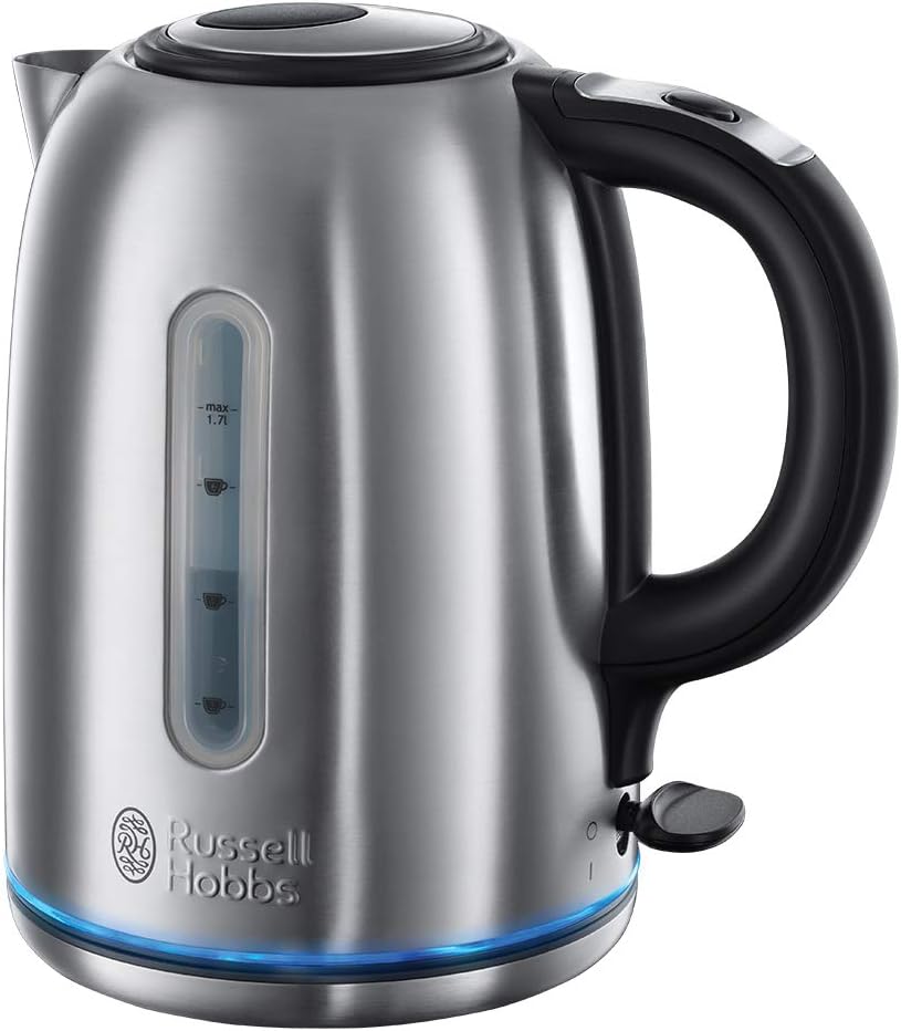Russell Hobbs Brushed Stainless Steel Electric 1.7L Cordless Kettle (Quiet & Fast Boil 3KW, Removable washable anti - scale filter, Push button lid, Perfect pour spout) 20460 - Amazing Gadgets Outlet