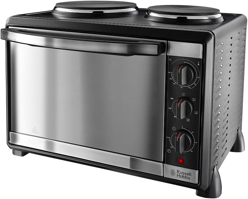 Russell Hobbs Compact 30L Electric Mini Oven with 2 Hotplates - Grill, roast, bake, boil, Fan assisted, Counter Top, Timer, Auto shut - off, Incs baking tray, grill rack & tray handle, 1920W, 22780 - Amazing Gadgets Outlet