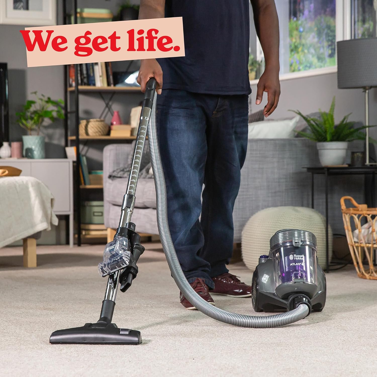 Russell Hobbs Cylinder Vacuum Cleaner ATLAS2 PET 2.5 Litre Grey & Purple with 3 in 1 Multi - Tool, Triple Dust Lock 700W High Efficiency Motor, PET Turbo Tool, 2 Year Guarantee RHCV3601 - Amazing Gadgets Outlet