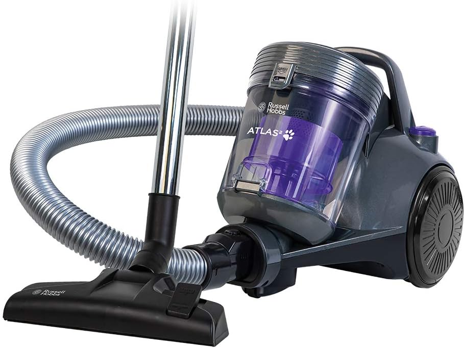 Russell Hobbs Cylinder Vacuum Cleaner ATLAS2 PET 2.5 Litre Grey & Purple with 3 in 1 Multi - Tool, Triple Dust Lock 700W High Efficiency Motor, PET Turbo Tool, 2 Year Guarantee RHCV3601 - Amazing Gadgets Outlet