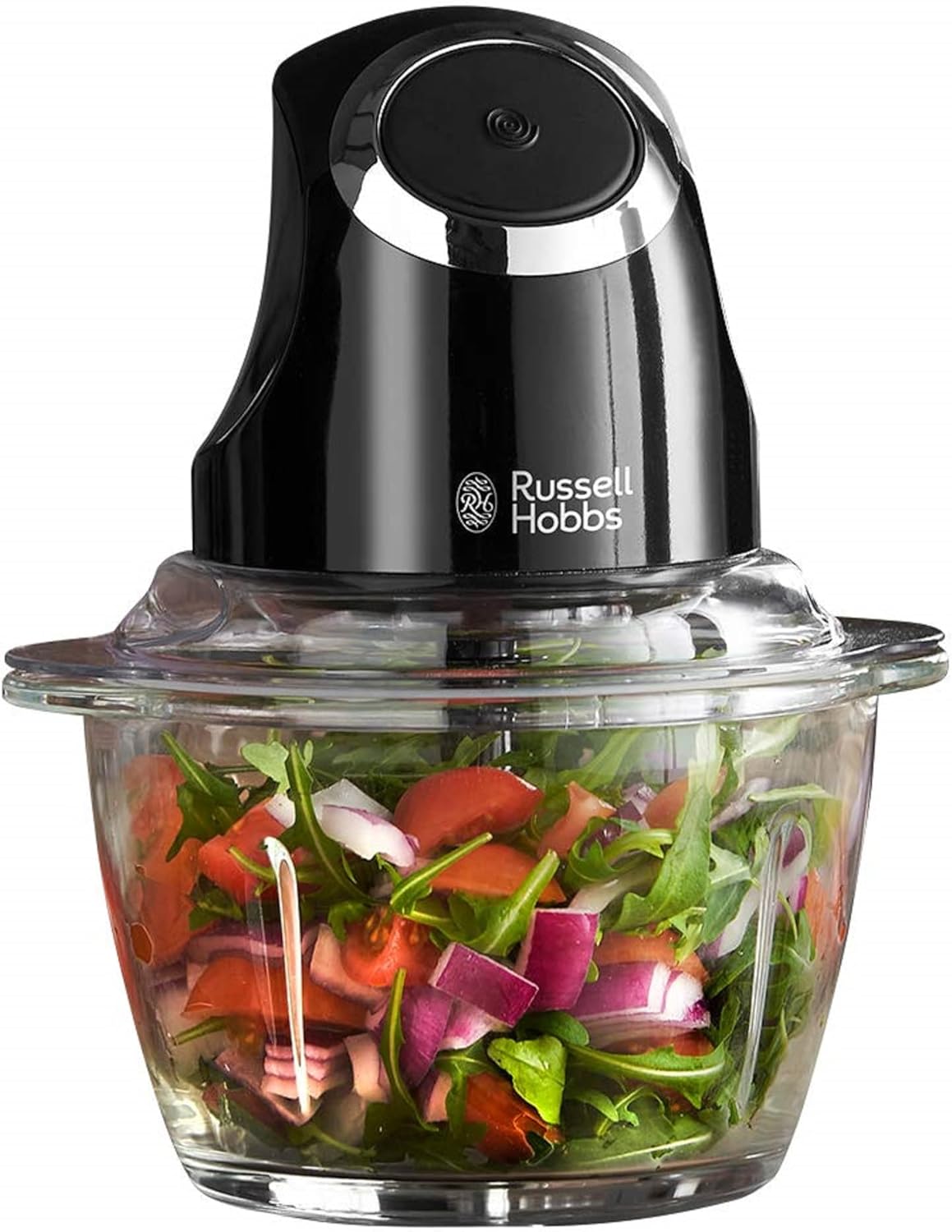 Russell Hobbs Desire Electric Fruit & Vegetable Mini Chopper, 1L glass bowl with 500ml food capacity & storage lid, Dishwasher safe parts, Stainless Steel blades, One touch operation, 200W, 24662 - Amazing Gadgets Outlet