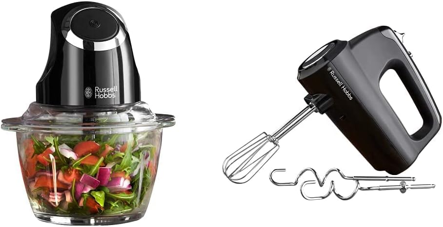 Russell Hobbs Desire Electric Fruit & Vegetable Mini Chopper, 1L glass bowl with 500ml food capacity & storage lid, Dishwasher safe parts, Stainless Steel blades, One touch operation, 200W, 24662 - Amazing Gadgets Outlet