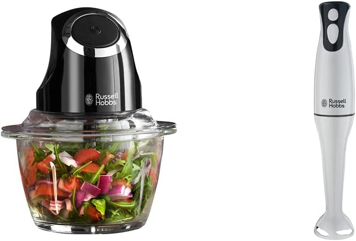 Russell Hobbs Desire Electric Fruit & Vegetable Mini Chopper, 1L glass bowl with 500ml food capacity & storage lid, Dishwasher safe parts, Stainless Steel blades, One touch operation, 200W, 24662 - Amazing Gadgets Outlet