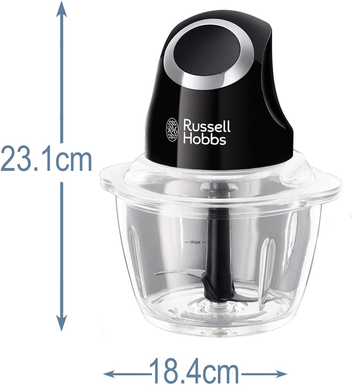 Russell Hobbs Desire Electric Fruit & Vegetable Mini Chopper, 1L glass bowl with 500ml food capacity & storage lid, Dishwasher safe parts, Stainless Steel blades, One touch operation, 200W, 24662 - Amazing Gadgets Outlet