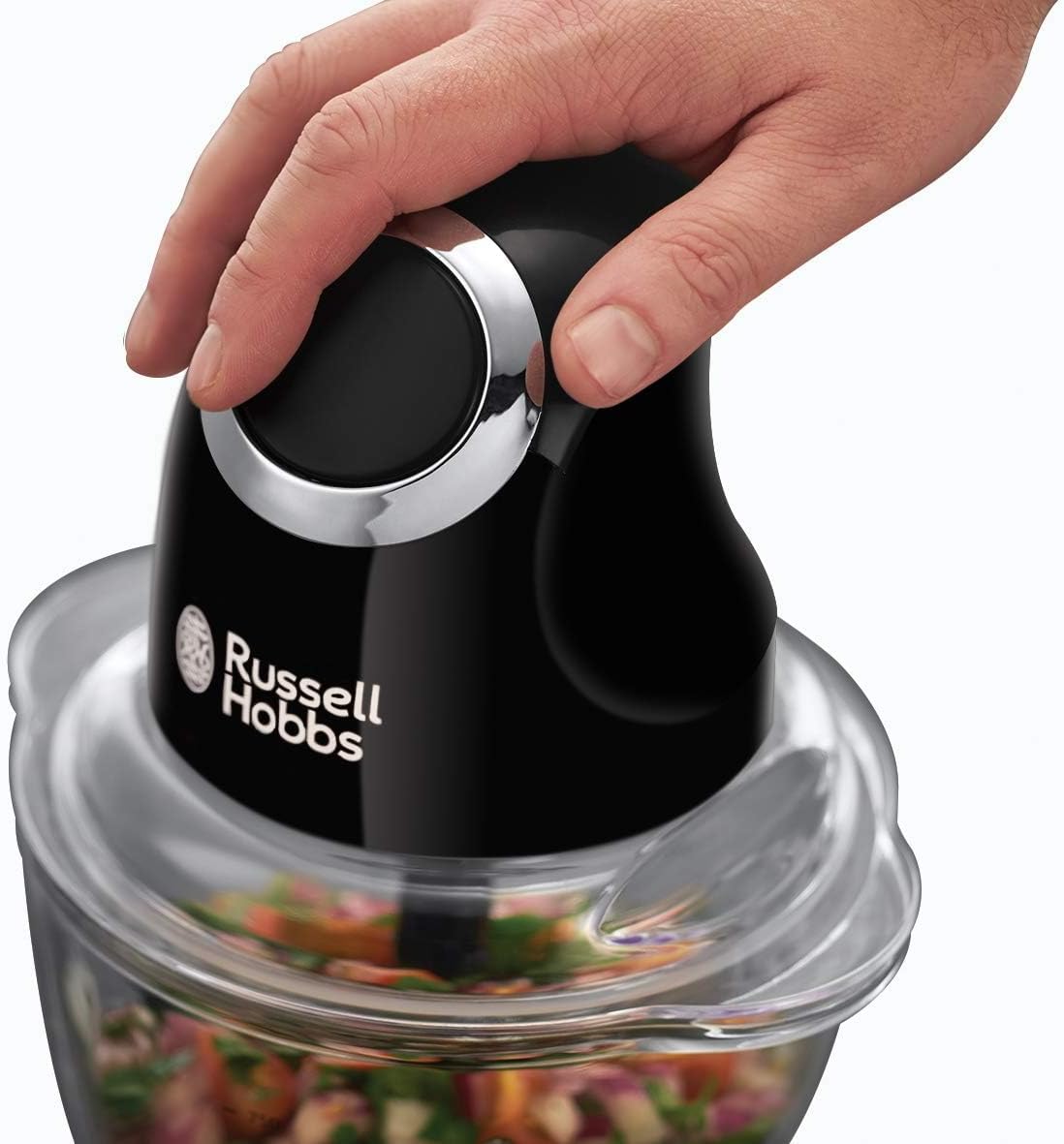 Russell Hobbs Desire Electric Fruit & Vegetable Mini Chopper, 1L glass bowl with 500ml food capacity & storage lid, Dishwasher safe parts, Stainless Steel blades, One touch operation, 200W, 24662 - Amazing Gadgets Outlet