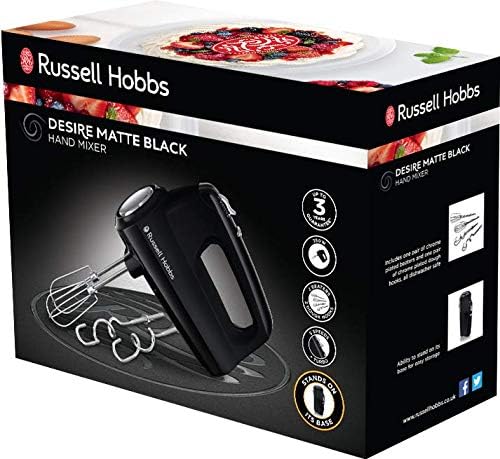 Russell Hobbs Desire Electric Hand Mixer with 5 speeds & turbo setting, 2 chrome plated beaters & 2 chrome plated dough hooks inc, all dishwasher safe, Easy release button, 350W, 24672 - Amazing Gadgets Outlet