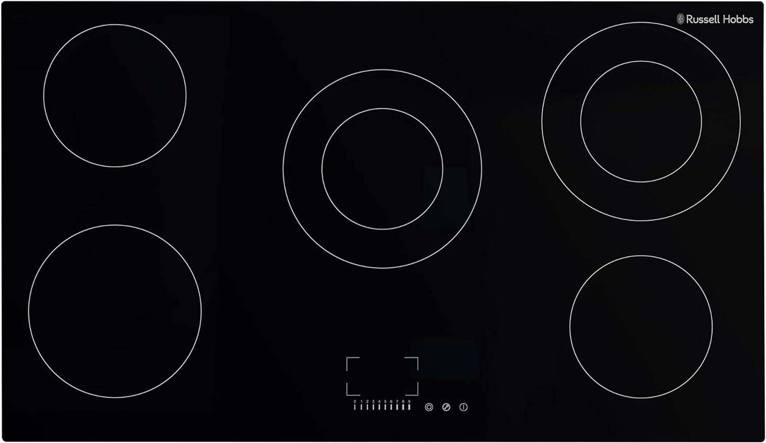 Russell Hobbs Electric Hob 77 cm Ceramic Cooktop with 5 Cooking Zones, Touch Contrtol & Easy Clean, Safety Cut Off, Integrated Timer & 2 Rapid Zones RH77EH6011, 2 Year Guarantee,Black,Medium - Amazing Gadgets Outlet