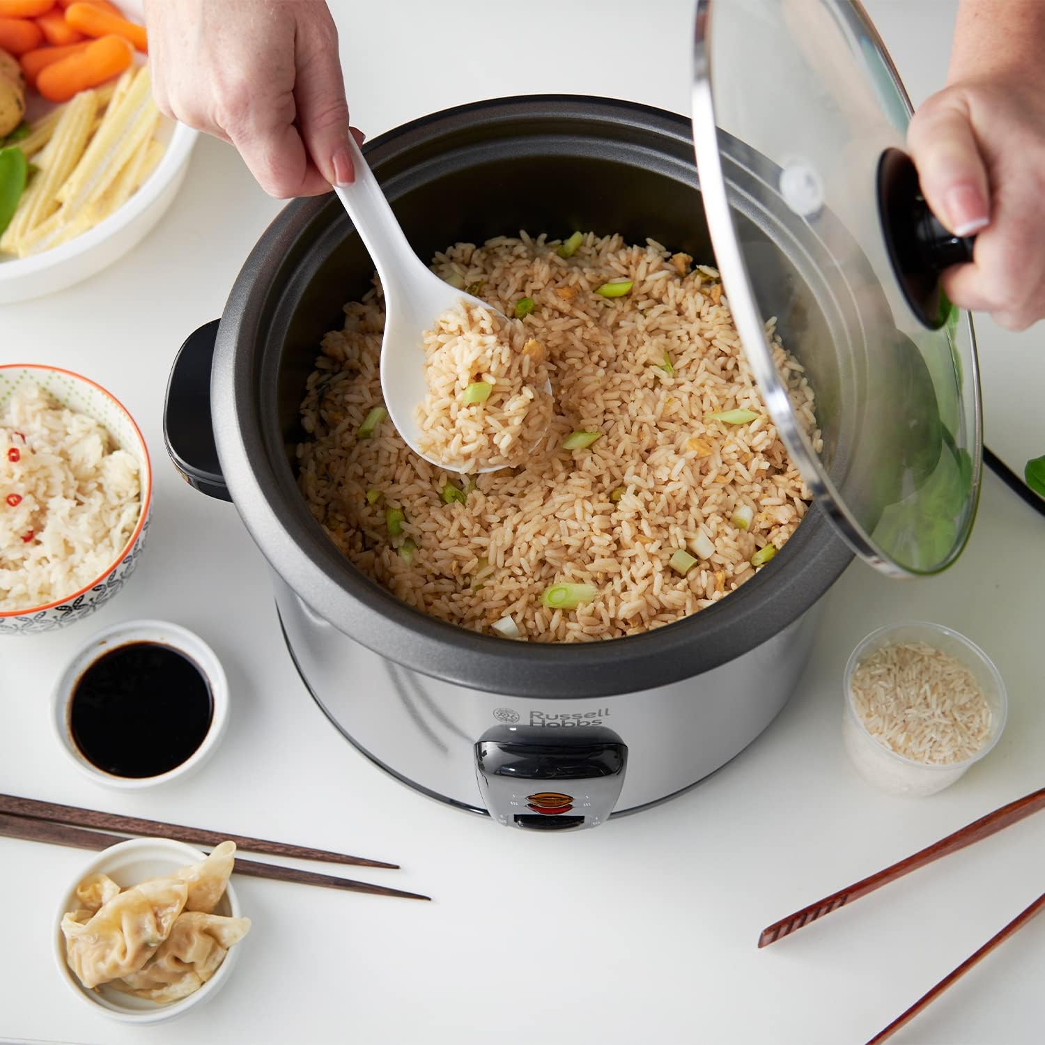 Russell Hobbs Electric Rice Cooker & Steamer - 1.8L (10 cup) Keep warm function, Removable non stick bowl, Easy to clean, Steamer basket, measuring cup & spoon inc, Energy saving, 700W, 19750 - Amazing Gadgets Outlet