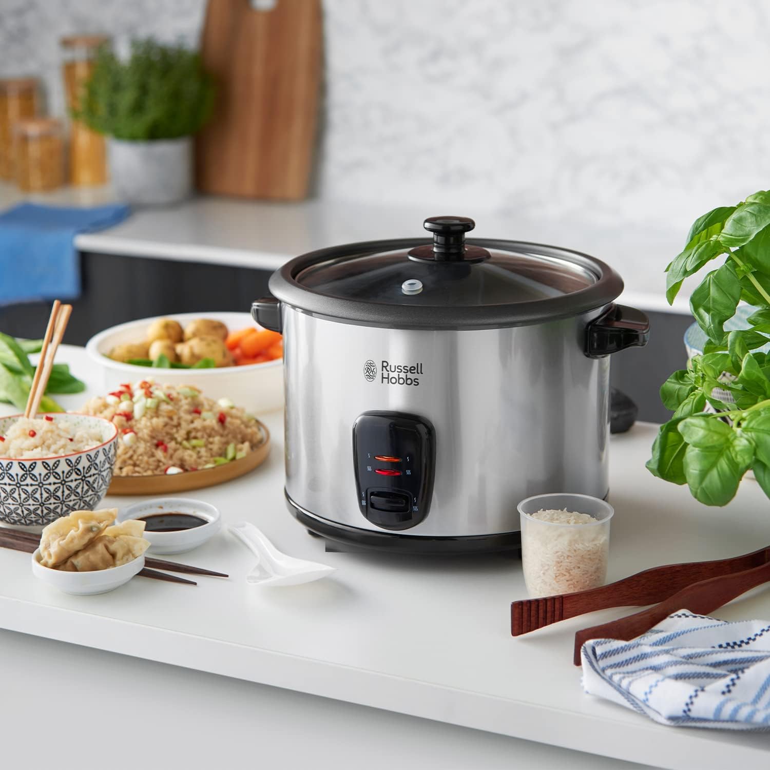 Russell Hobbs Electric Rice Cooker & Steamer - 1.8L (10 cup) Keep warm function, Removable non stick bowl, Easy to clean, Steamer basket, measuring cup & spoon inc, Energy saving, 700W, 19750 - Amazing Gadgets Outlet