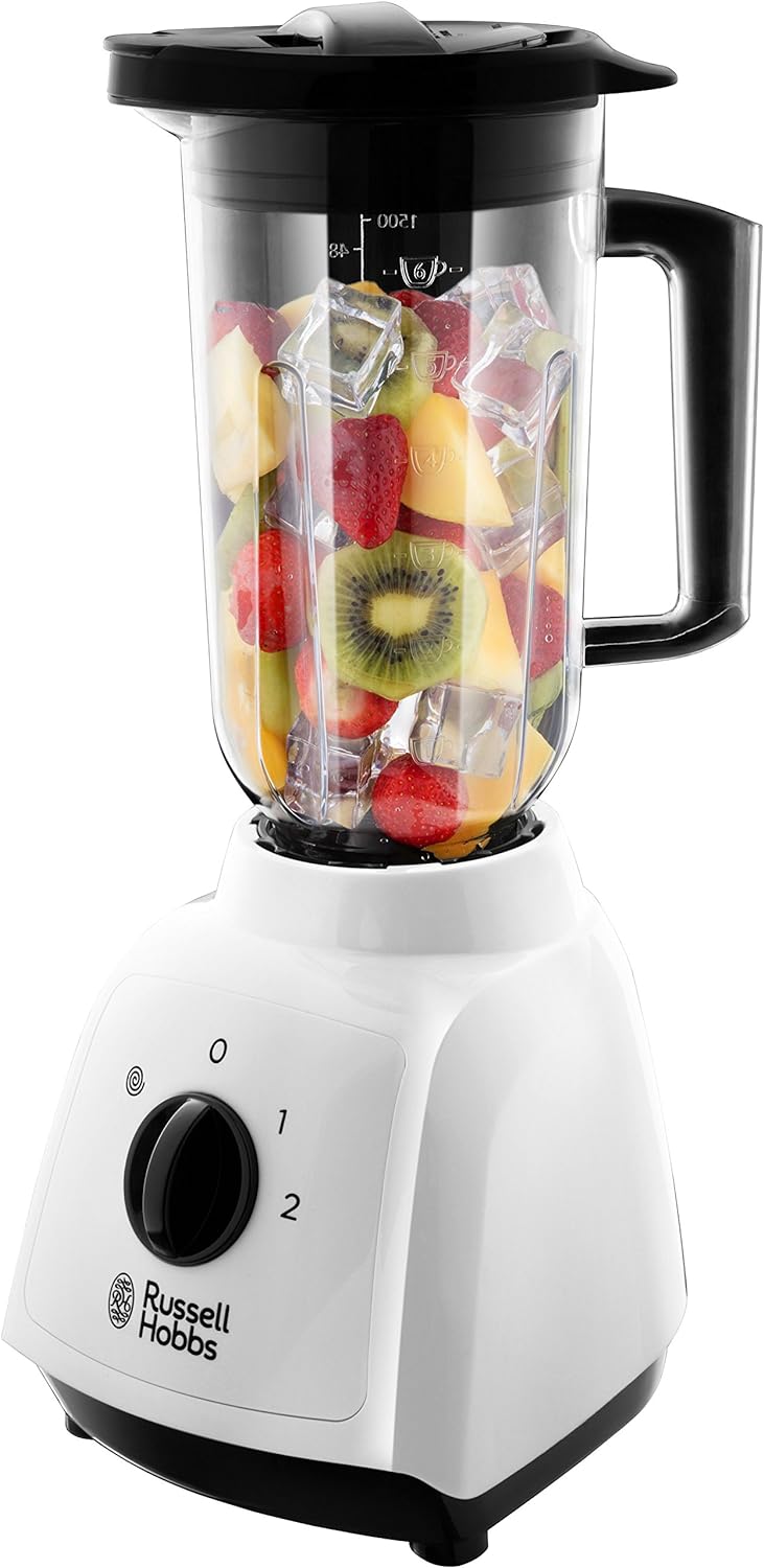 Russell Hobbs Food Collection 1.5L Plastic Jug Blender, 2 speeds & pulse setting, Removable Stainless Steel blades for easy cleaning, Pouring and adding flap, Dishwasher safe jug & lid, 400W, 24610 - Amazing Gadgets Outlet