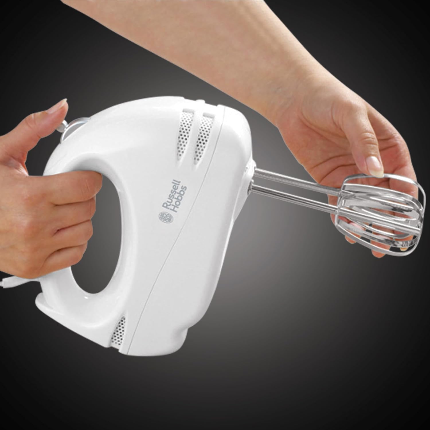 Russell Hobbs Food Collection Electric Hand Mixer with 6 Speeds, Easy release button, Fingertip speed control, Chrome beaters, Wrap around cord storage, 125W, 14451 - Amazing Gadgets Outlet