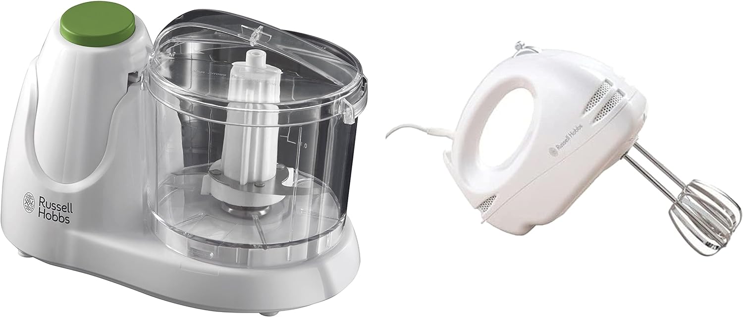 Russell Hobbs Food Collection Electric Mini Chopper, Dices & Purees Fruit & Vegetables - recipes included, 500ml, Removable dishwasher - safe bowl, lid & blade, Simple one - button operation, 75W, 22220 - Amazing Gadgets Outlet