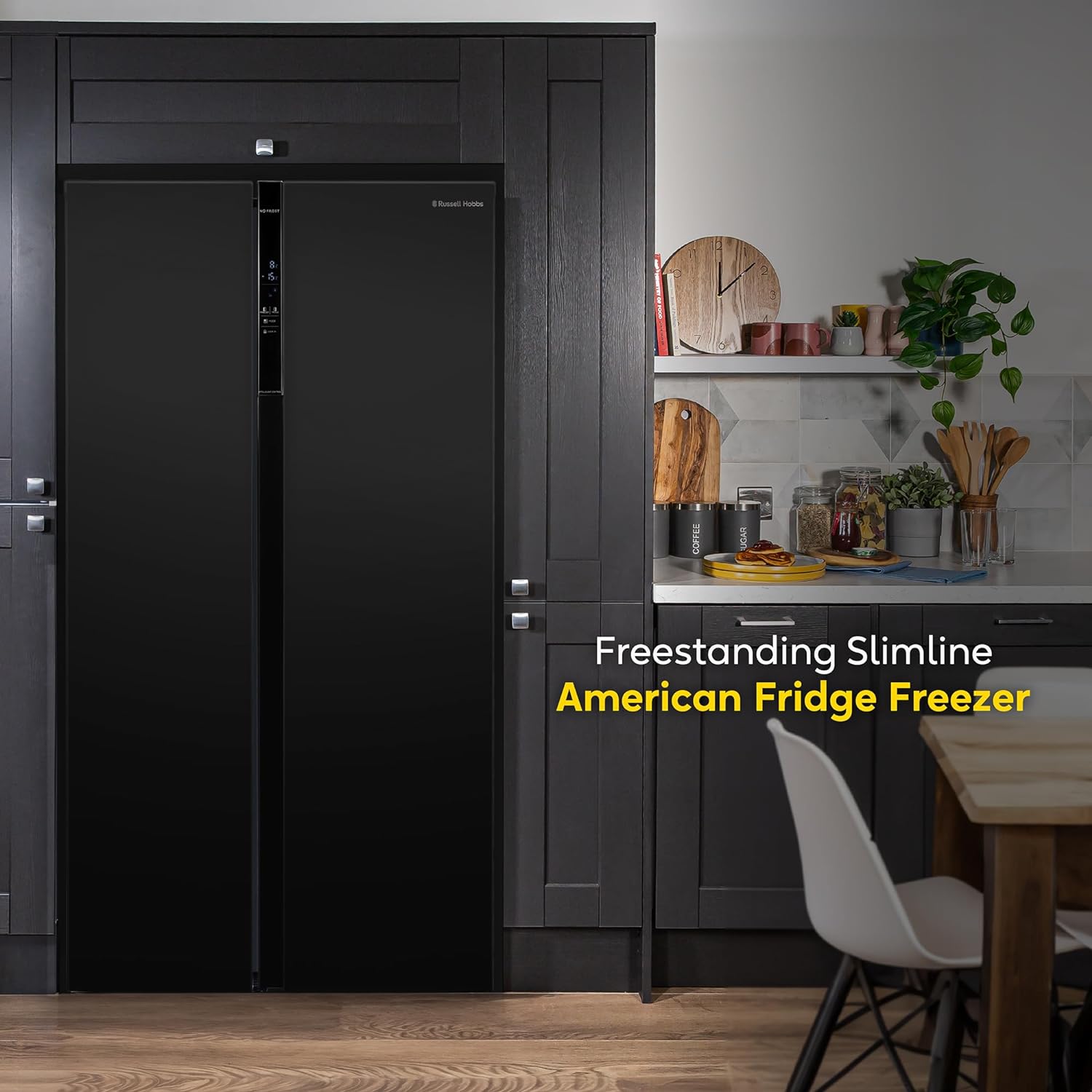 Russell Hobbs Freestanding American Fridge Freezer 442 Litre 70/30 Black Super Freeze Function 177cm Tall & 90cm Wide with 5 Glass Shelves, 2 Year Guarantee, RH90AFF201B - Amazing Gadgets Outlet