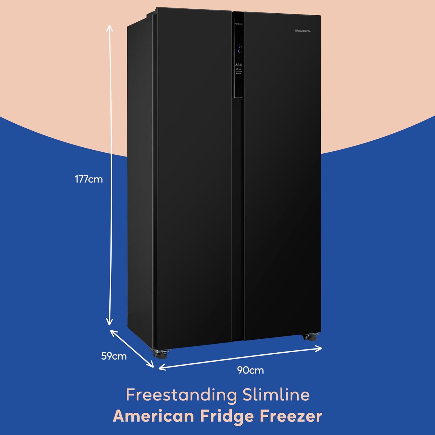 Russell Hobbs Freestanding American Fridge Freezer 442 Litre 70/30 Black Super Freeze Function 177cm Tall & 90cm Wide with 5 Glass Shelves, 2 Year Guarantee, RH90AFF201B - Amazing Gadgets Outlet