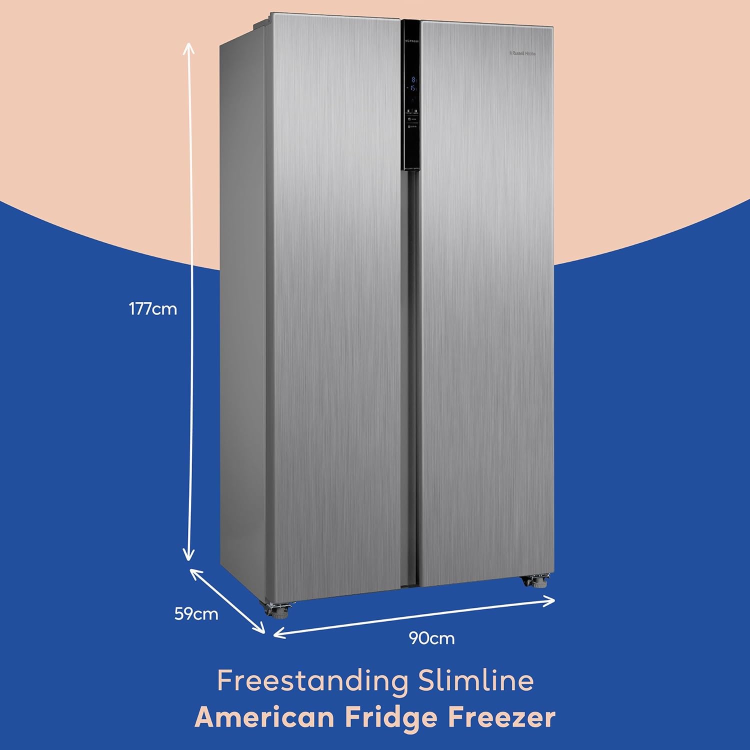 Russell Hobbs Freestanding American Fridge Freezer 442 Litre 70/30 Stainless Steel Super Freeze Function 177cm Tall & 90cm Wide with 5 Glass Shelves, 2 Year Guarantee, RH90AFF201SS - Amazing Gadgets Outlet