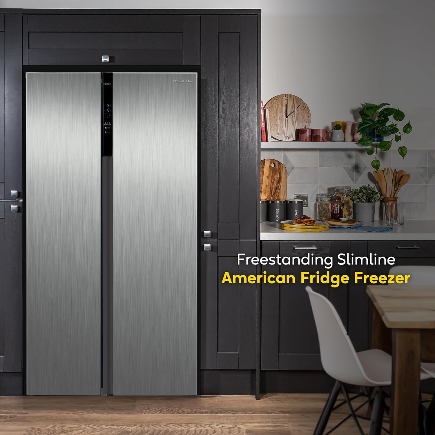 Russell Hobbs Freestanding American Fridge Freezer 442 Litre 70/30 Stainless Steel Super Freeze Function 177cm Tall & 90cm Wide with 5 Glass Shelves, 2 Year Guarantee, RH90AFF201SS - Amazing Gadgets Outlet