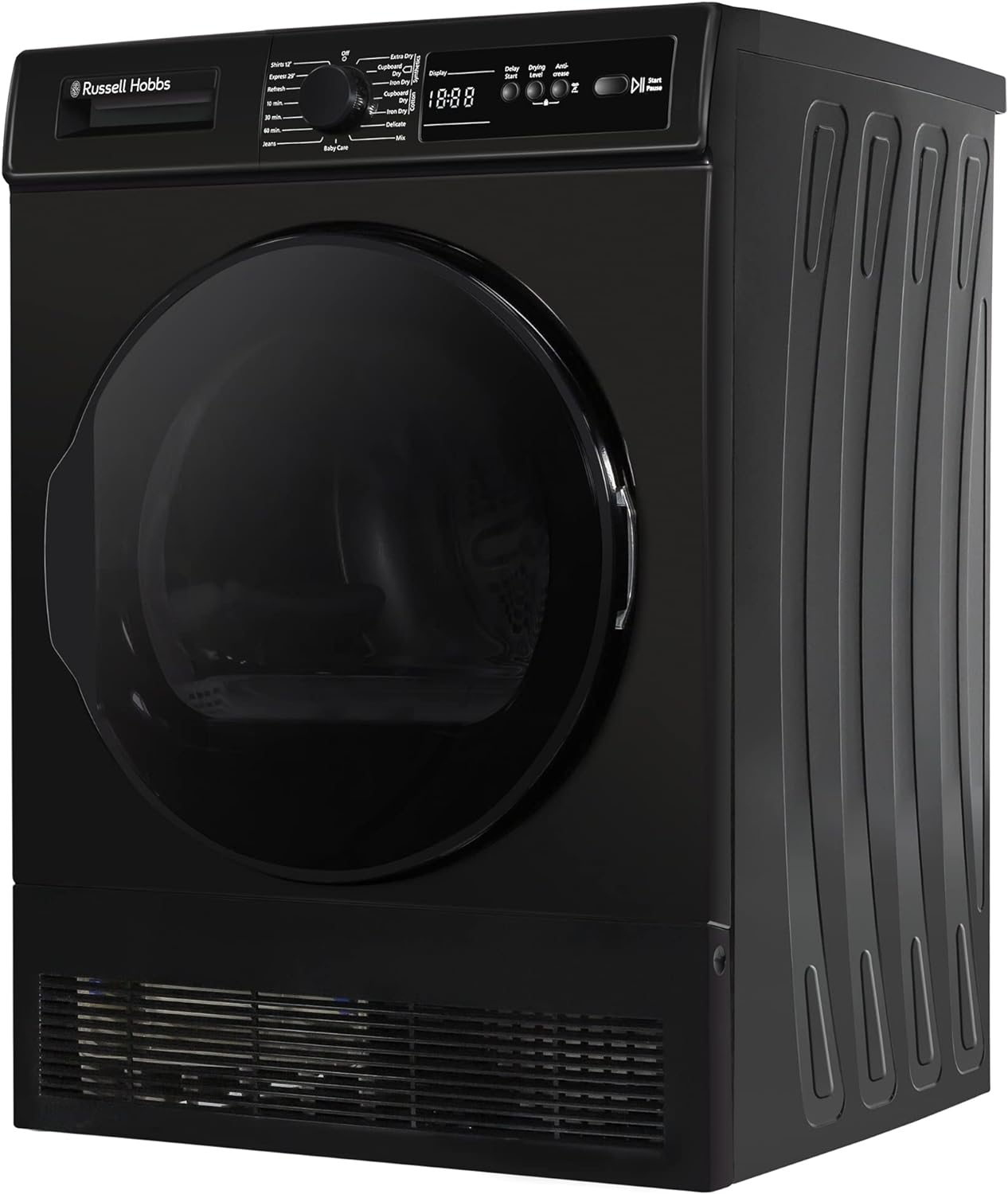 Russell Hobbs Freestanding Condenser Dryer Electric Tumble Dryer 15 Programmes 8kg Capacity 3 Heat Settings LED Display DelayStart Anti - Crease Child Lock Black Clothes Dryer RH8CTD111B - Amazing Gadgets Outlet