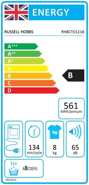 Russell Hobbs Freestanding Condenser Dryer Electric Tumble Dryer 15 Programmes 8kg Capacity 3 Heat Settings LED Display DelayStart Anti - Crease Child Lock Black Clothes Dryer RH8CTD111B - Amazing Gadgets Outlet