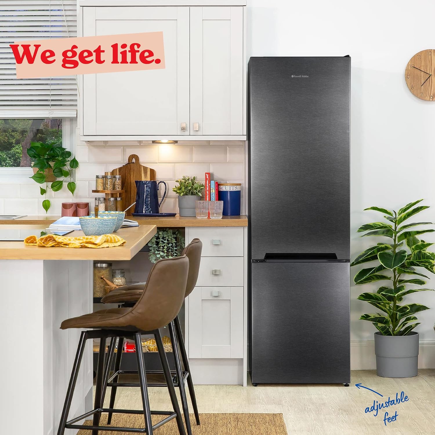 Russell Hobbs Freestanding Frost Free Fridge Freezer with Adjustable Thermostat & Feet, 70/30 279L, 180cm High, LED Light, Dark Steel RH180FFFF55DS, 2 Year Guarantee - Amazing Gadgets Outlet