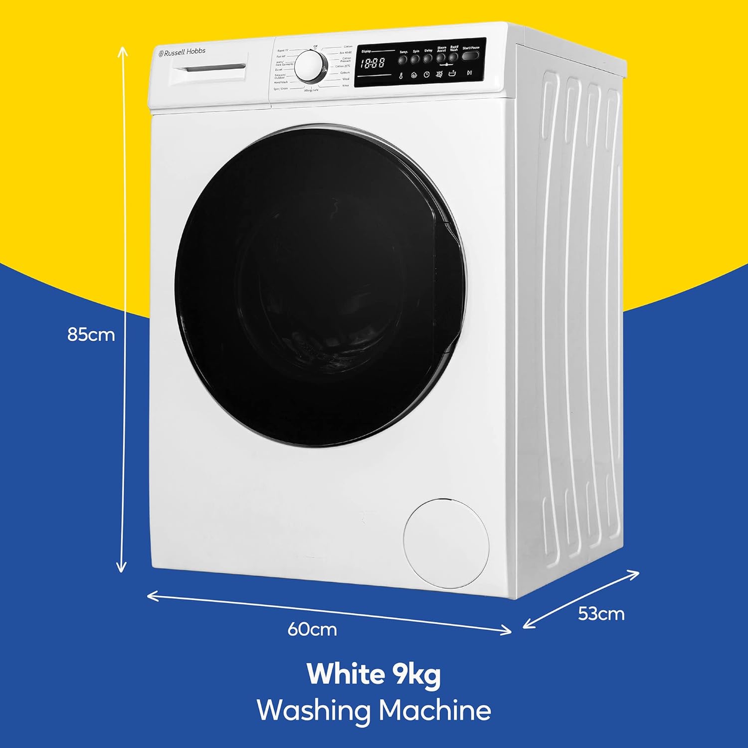 Russell Hobbs Freestanding Washing Machine, 9kg Capacity, 1400 rpm, 15 Programmes, Eco Technology, Rapid Wash Cycles, White, RH914W116W - Amazing Gadgets Outlet