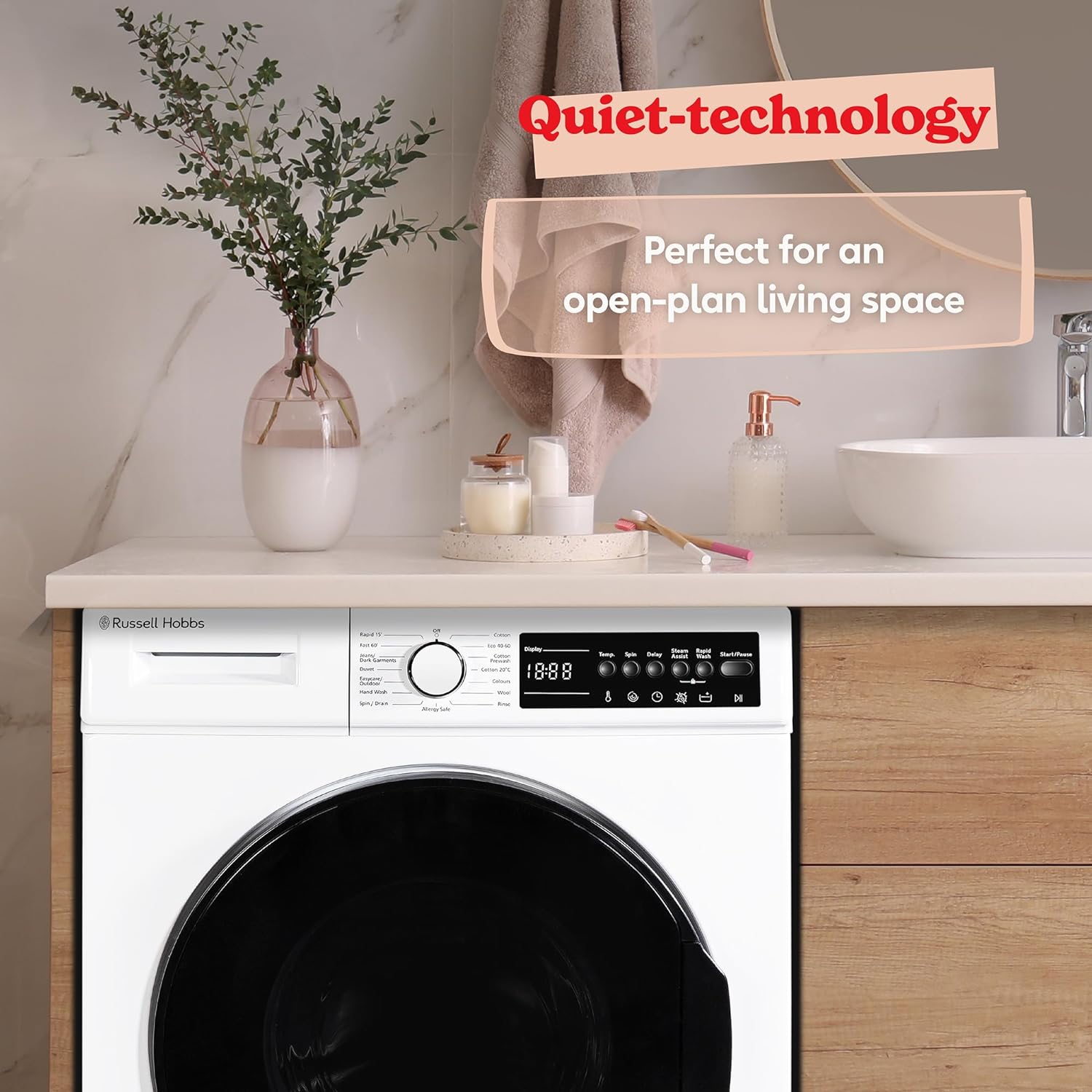 Russell Hobbs Freestanding Washing Machine, 9kg Capacity, 1400 rpm, 15 Programmes, Eco Technology, Rapid Wash Cycles, White, RH914W116W - Amazing Gadgets Outlet