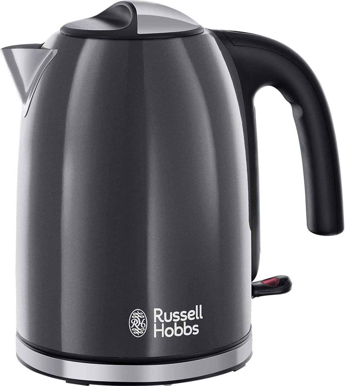 Russell Hobbs Grey Stainless Steel 1.7L Cordless Electric Kettle with black handle (Fast Boil 3KW, Removable washable anti - scale filter, Pull to open hinged lid, Perfect pour spout) 20414 - Amazing Gadgets Outlet