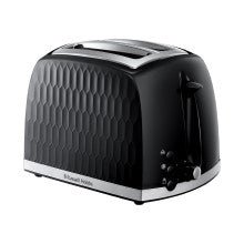 Russell Hobbs Honeycomb 2 Slice Toaster (Extra wide slots, High lift feature, 6 Browning levels, Frozen/Cancel/Reheat function, Removable crumb tray, 850W, Black, Textured high gloss) 26061 - Amazing Gadgets Outlet