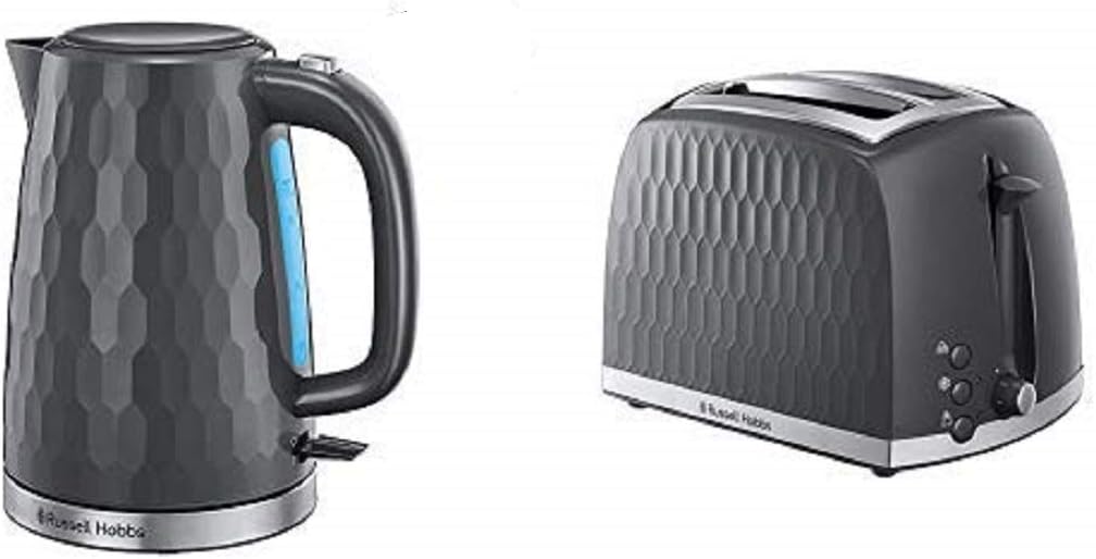 Russell Hobbs Honeycomb Electric 1.7L Cordless Kettle (Fast Boil 3KW, Black premium plastic, matt & high gloss finish, Removable washable anti - scale filter, Push button lid, Perfect pour spout) 26051 - Amazing Gadgets Outlet