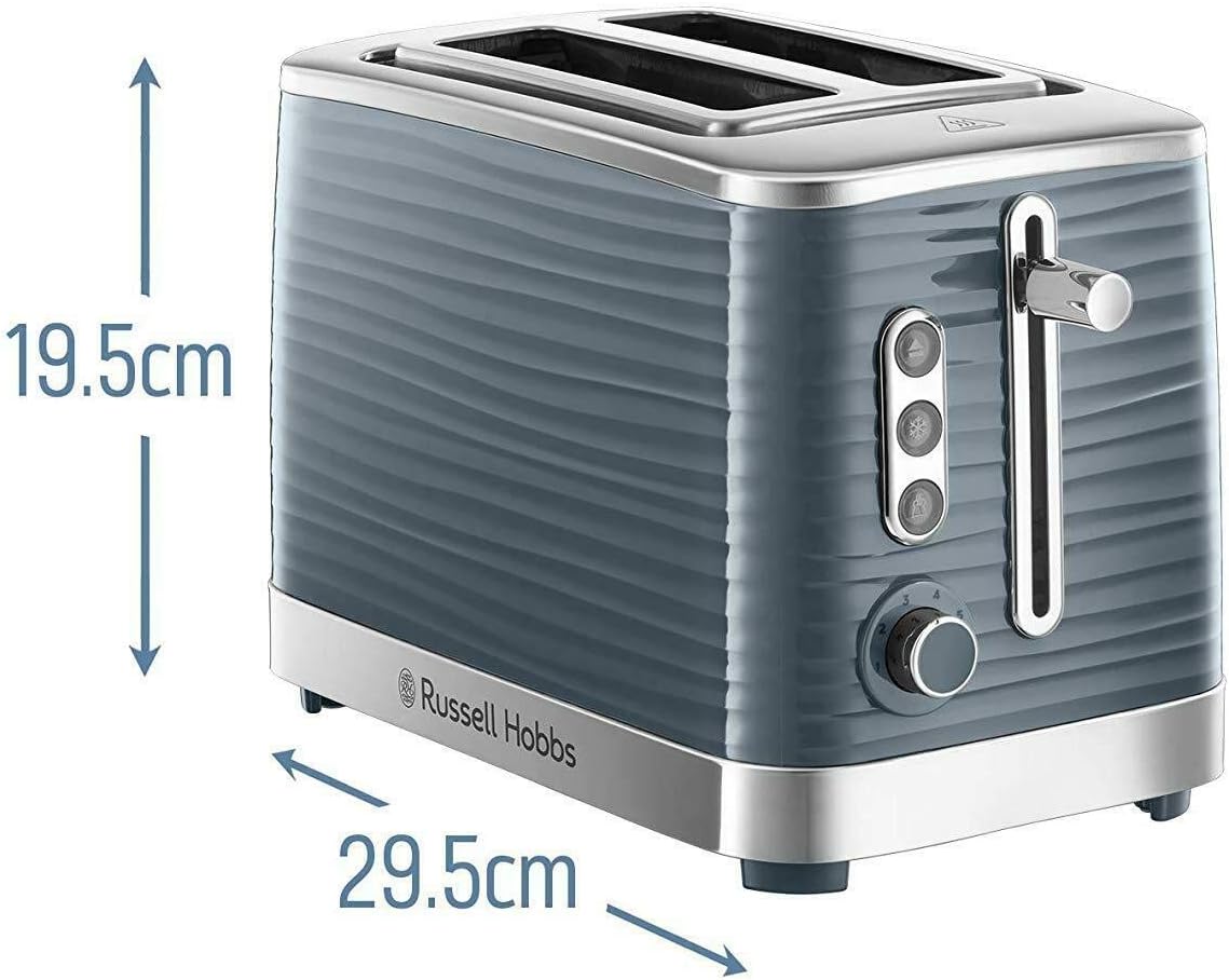 Russell Hobbs Inspire 2 Slice Toaster (Extra wide slots, High lift feature, 6 Browning levels, Frozen/Cancel/Reheat function with Blue LED illumination, 1050W, Grey textured high gloss) 24373 - Amazing Gadgets Outlet