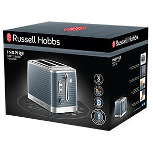 Russell Hobbs Inspire 2 Slice Toaster (Extra wide slots, High lift feature, 6 Browning levels, Frozen/Cancel/Reheat function with Blue LED illumination, 1050W, Grey textured high gloss) 24373 - Amazing Gadgets Outlet