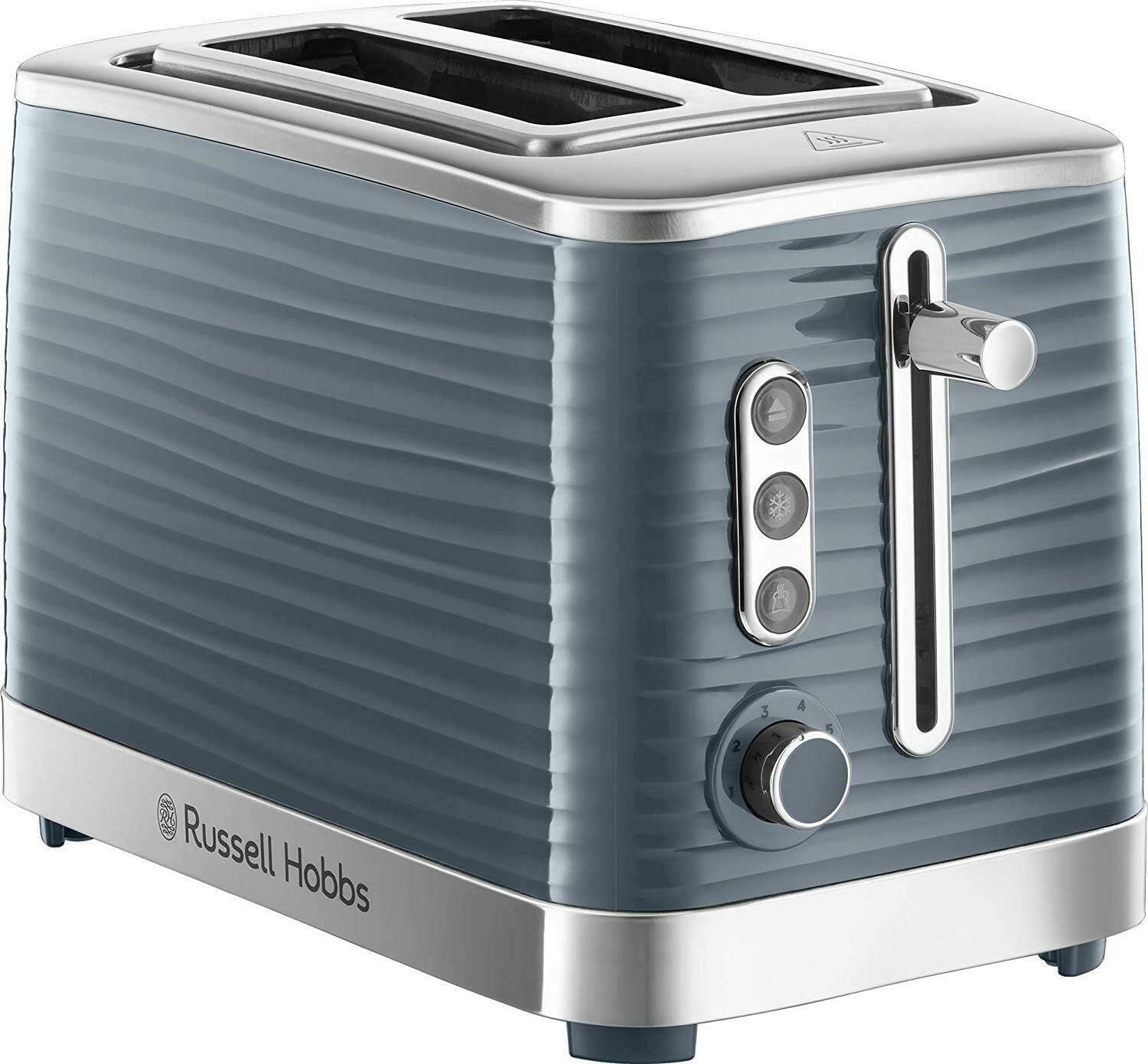 Russell Hobbs Inspire 2 Slice Toaster (Extra wide slots, High lift feature, 6 Browning levels, Frozen/Cancel/Reheat function with Blue LED illumination, 1050W, Grey textured high gloss) 24373 - Amazing Gadgets Outlet