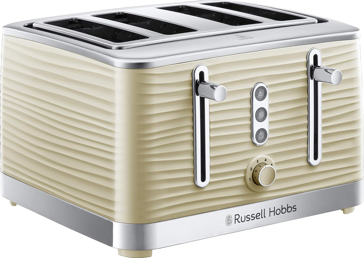 Russell Hobbs Inspire 4 Slice Toaster (Extra wide slots, High lift feature, 6 Browning levels, Frozen/Cancel/Reheat function with Blue LED illumination, 1800W, Cream textured high gloss) 24384 - Amazing Gadgets Outlet