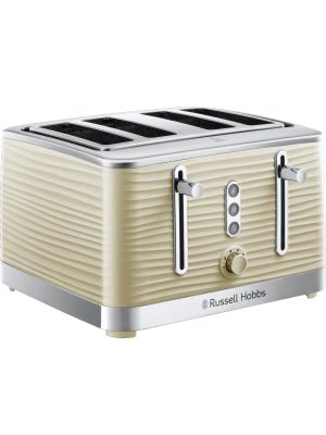 Russell Hobbs Inspire 4 Slice Toaster (Extra wide slots, High lift feature, 6 Browning levels, Frozen/Cancel/Reheat function with Blue LED illumination, 1800W, Cream textured high gloss) 24384 - Amazing Gadgets Outlet