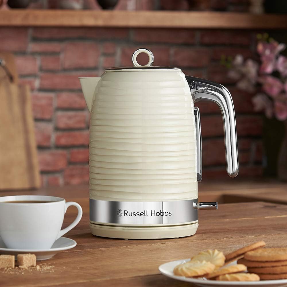 Russell Hobbs Inspire Electric 1.7L Cordless Kettle (Fast Boil 3KW, Cream premium textured plastic, high gloss finish, Removable washable anti - scale filter, Pull off lid, Perfect pour spout) 24364 - Amazing Gadgets Outlet