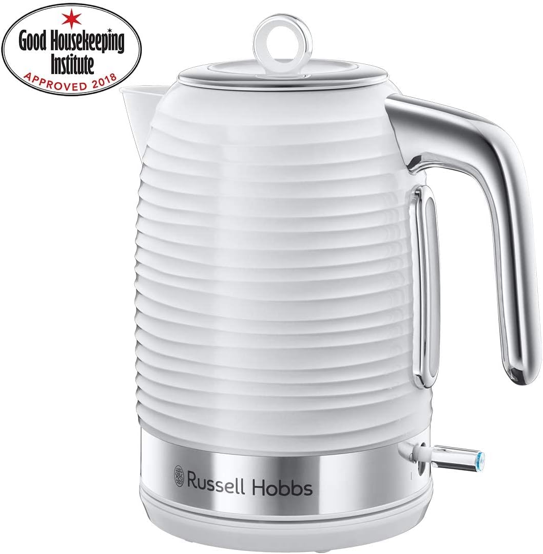 Russell Hobbs Inspire Electric 1.7L Cordless Kettle (Fast Boil 3KW, White premium textured plastic, high gloss finish, Removable washable anti - scale filter, Pull off lid, Perfect pour spout) 24360 - Amazing Gadgets Outlet