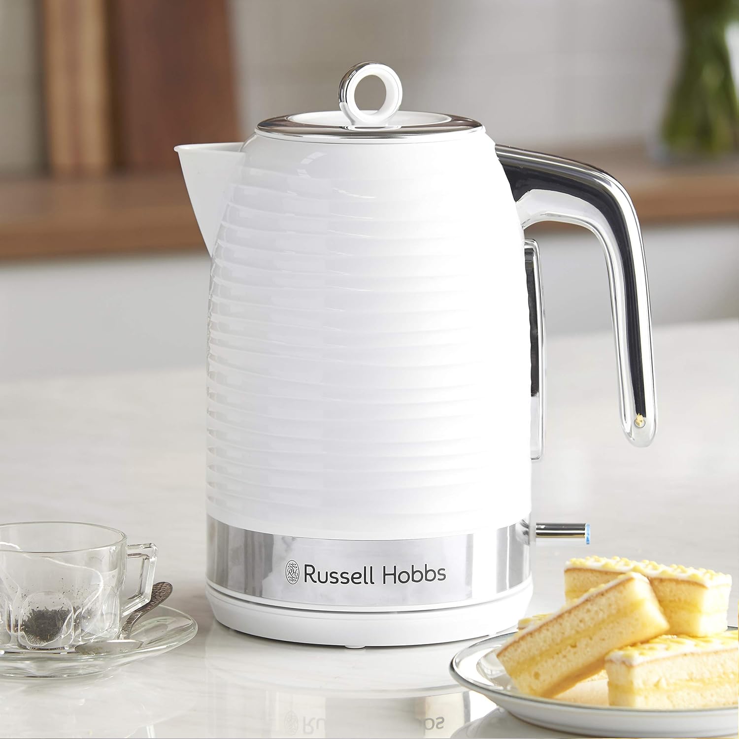 Russell Hobbs Inspire Electric 1.7L Cordless Kettle (Fast Boil 3KW, White premium textured plastic, high gloss finish, Removable washable anti - scale filter, Pull off lid, Perfect pour spout) 24360 - Amazing Gadgets Outlet