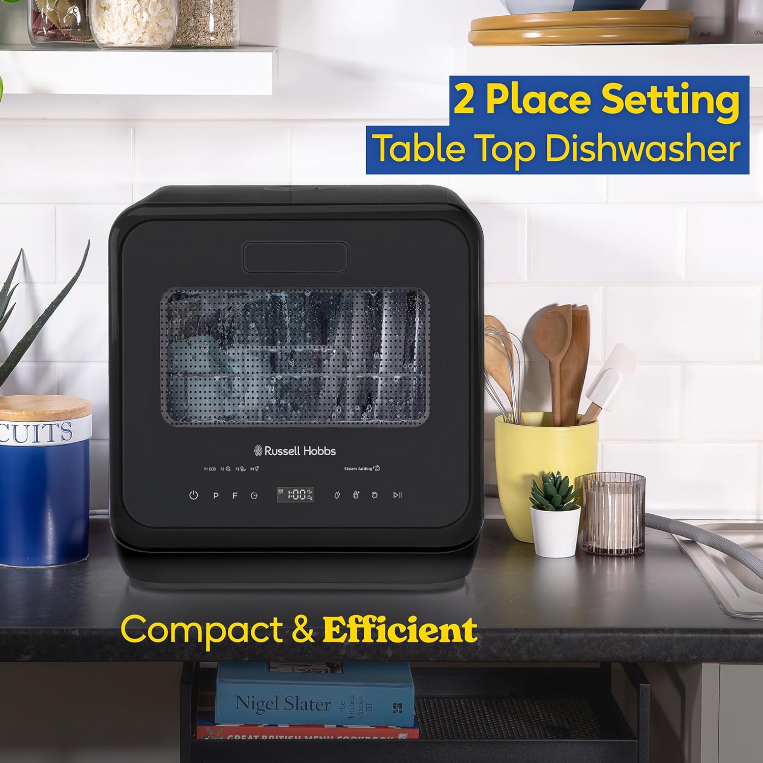 Russell Hobbs Mini Dishwasher Compact Table Top Black 2 Place Setting Dishwasher, LED Touch Control, 4 Programmes, Portable & Efficient, Baby Care, Fruit Wash & Eco Mode, No Plumbing, RH2TTDW101B - Amazing Gadgets Outlet