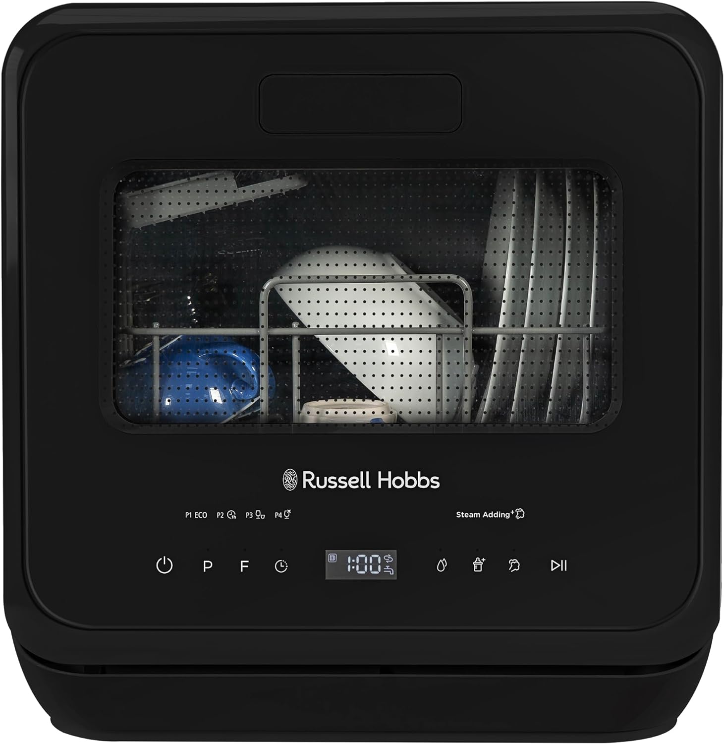 Russell Hobbs Mini Dishwasher Compact Table Top Black 2 Place Setting Dishwasher, LED Touch Control, 4 Programmes, Portable & Efficient, Baby Care, Fruit Wash & Eco Mode, No Plumbing, RH2TTDW101B - Amazing Gadgets Outlet