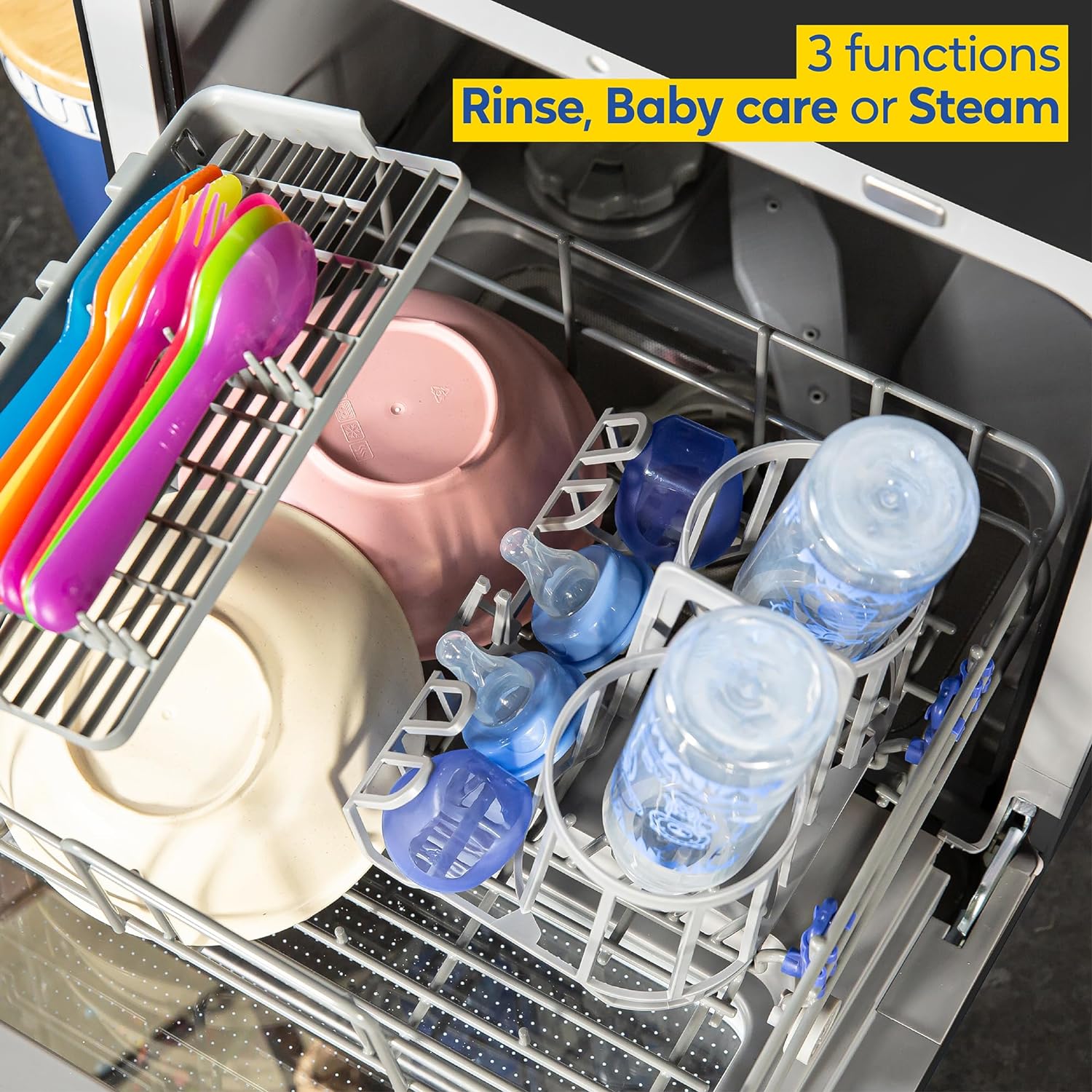 Russell Hobbs Mini Dishwasher Compact Table Top Black 2 Place Setting Dishwasher, LED Touch Control, 4 Programmes, Portable & Efficient, Baby Care, Fruit Wash & Eco Mode, No Plumbing, RH2TTDW101B - Amazing Gadgets Outlet