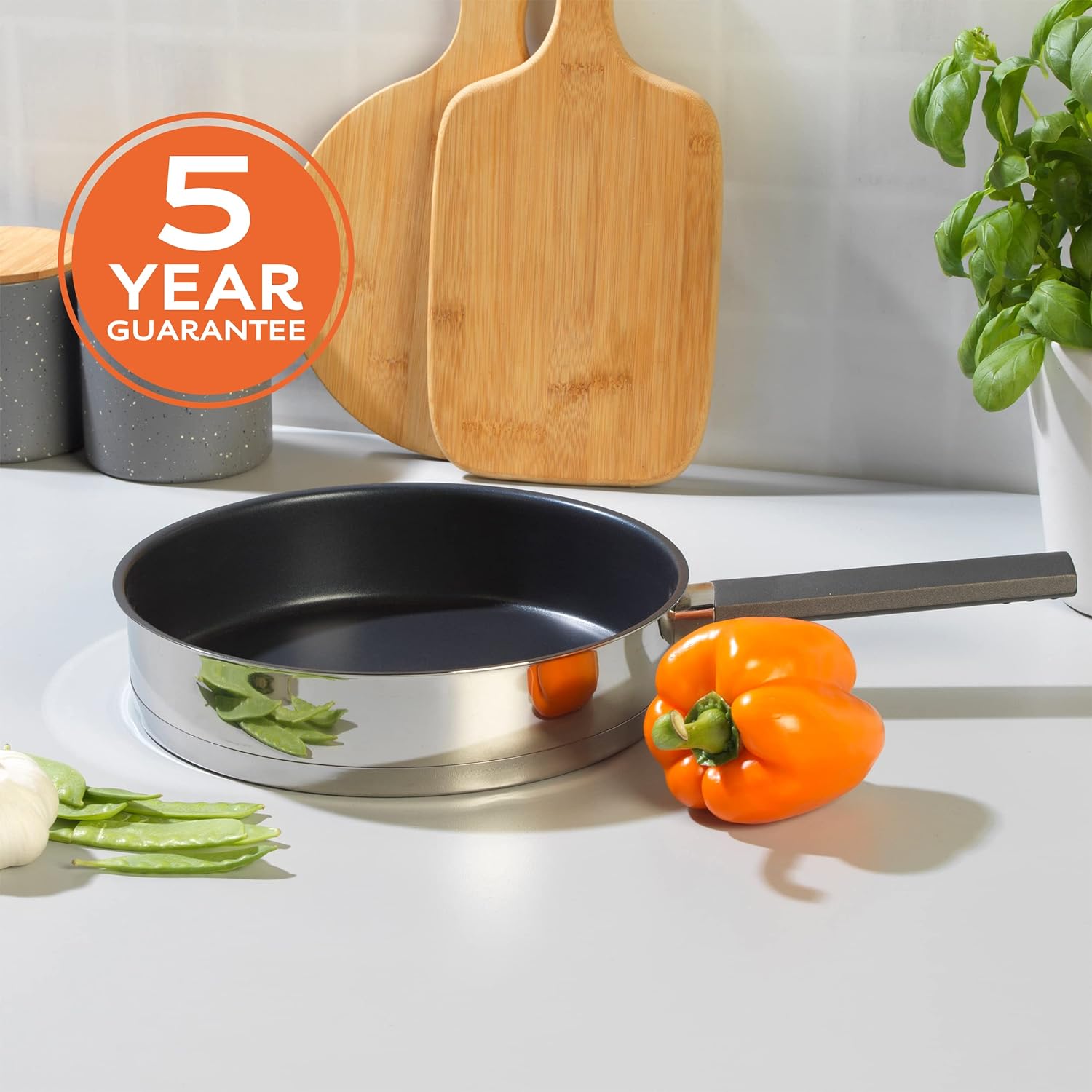 Russell Hobbs RH01160EU Frying Pan, Stainless Steel with Non - Stick Coating, Tall Sides for Less Mess, Larger Capacity for Batch Cooking, Induction Suitable, Sauté Pan, Excellence Collection, 28 cm - Amazing Gadgets Outlet