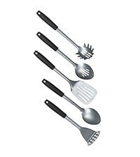 Russell Hobbs RH01722EU7 Pearlised 5 Piece Kitchen Utensil Set, Tools Including Slotted Spoon, Solid Spoon, Slotted Spatula, Spaghetti Spoon and Masher, Soft - Touch Handles & Hanging Hooks, Grey - Amazing Gadgets Outlet