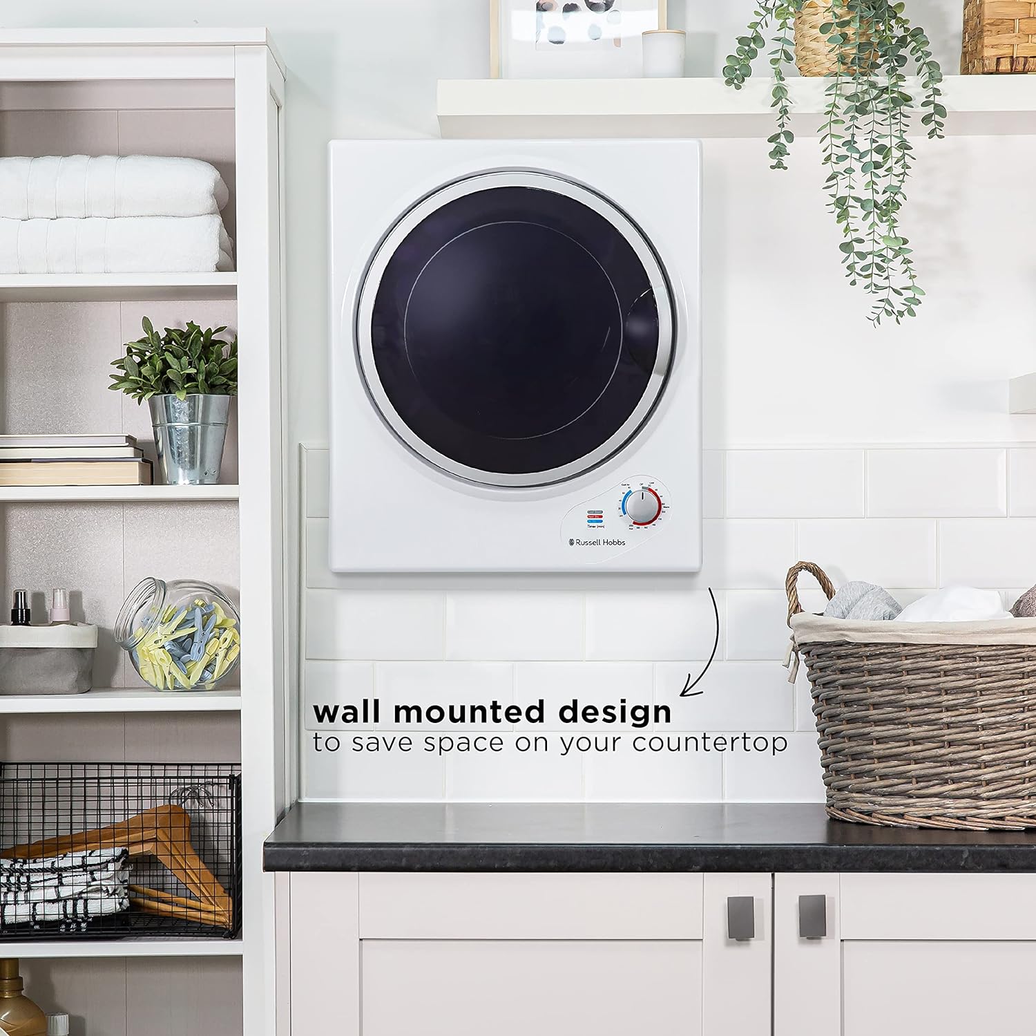 Russell Hobbs RH3VTD800 White 2.5kg Compact Mini Vented Tumble Dryer, Portable, Freestanding Table top Dryer with 3 Heat Settings small - Amazing Gadgets Outlet