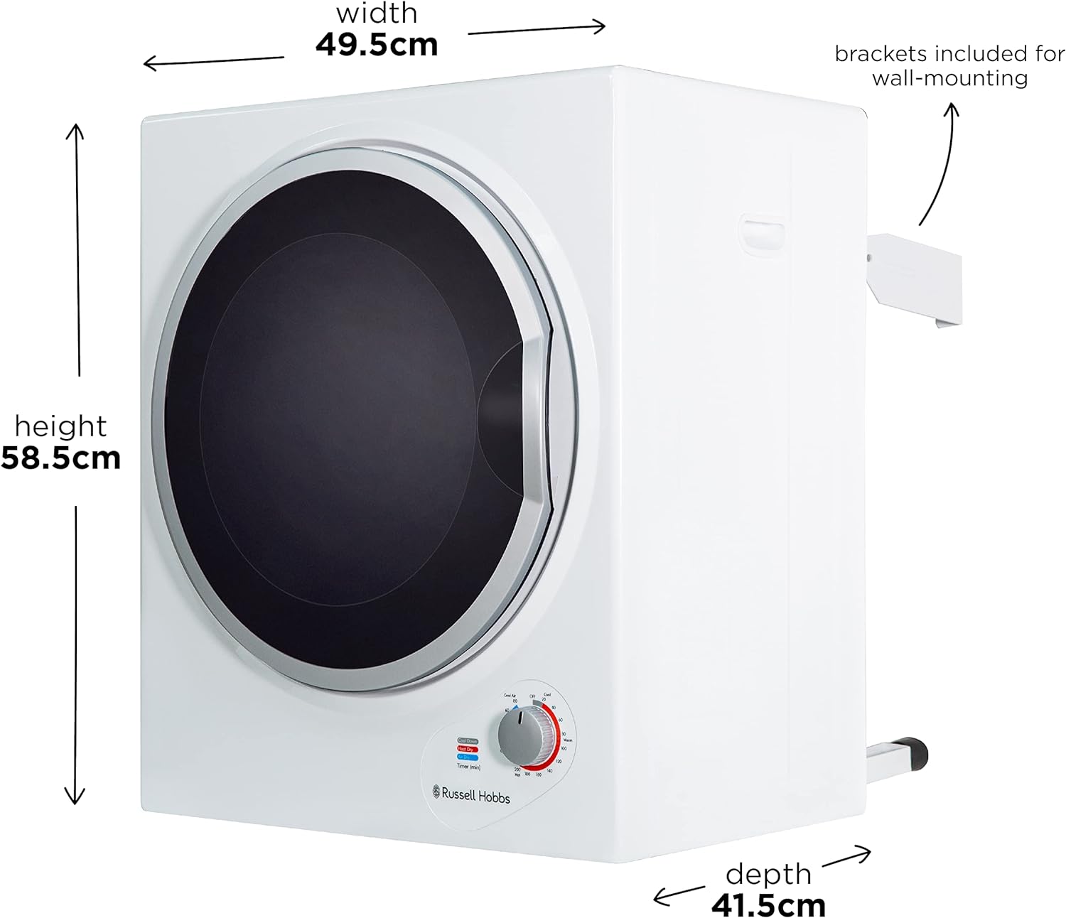 Russell Hobbs RH3VTD800 White 2.5kg Compact Mini Vented Tumble Dryer, Portable, Freestanding Table top Dryer with 3 Heat Settings small - Amazing Gadgets Outlet